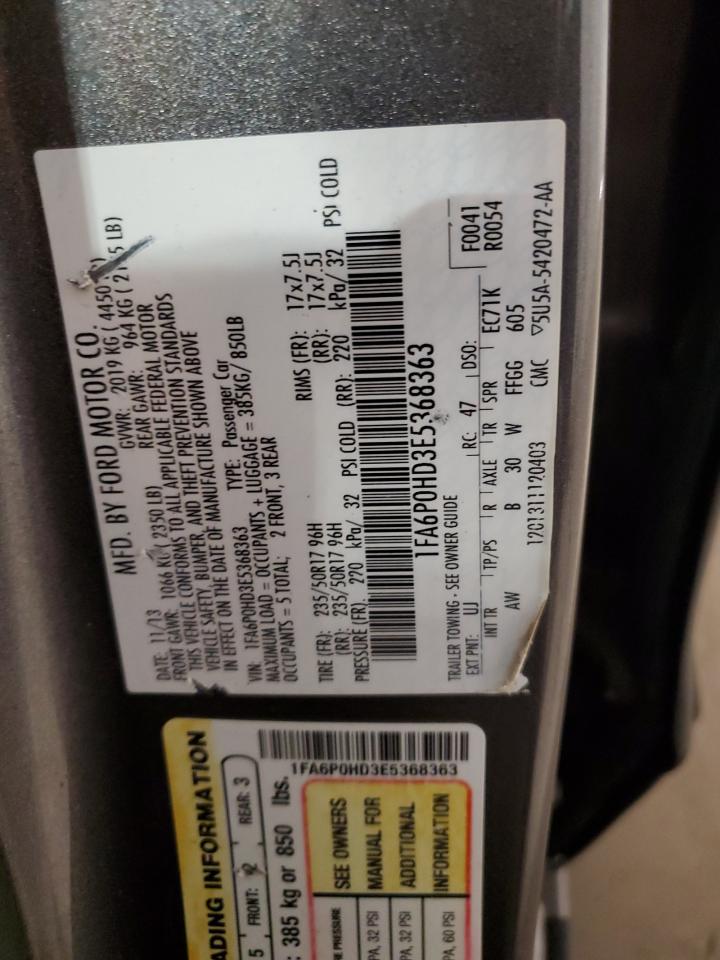 2014 Ford Fusion Se VIN: 1FA6P0HD3E5368363 Lot: 85692875