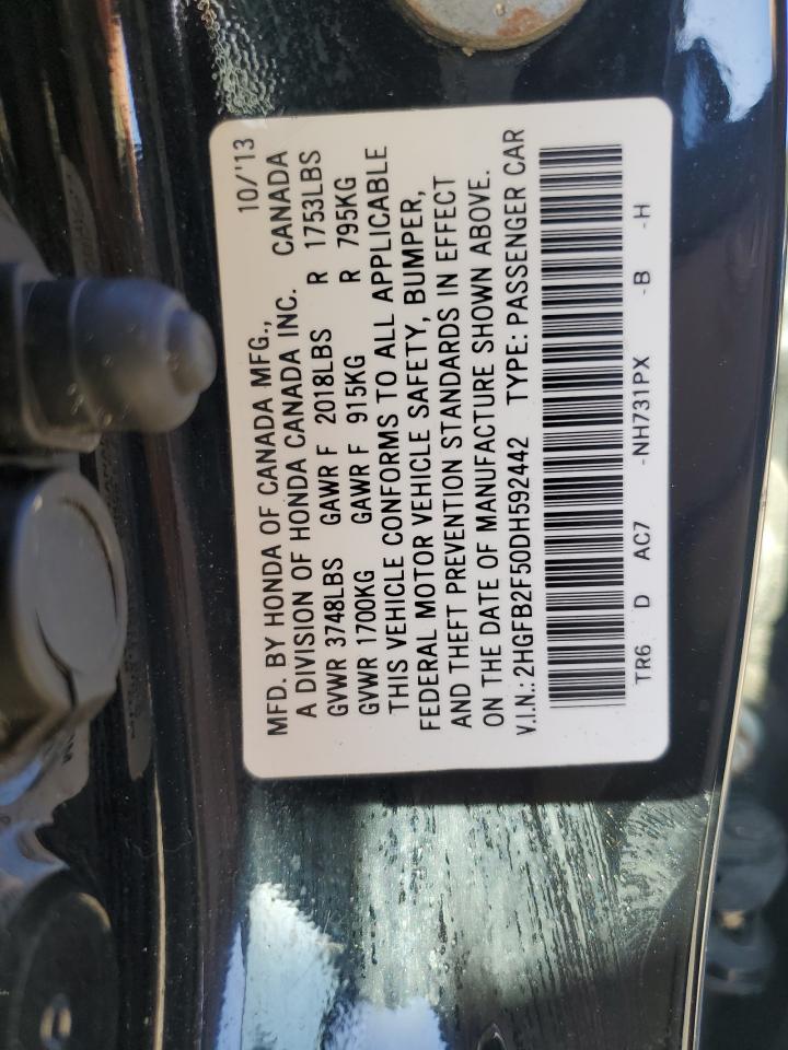 2013 Honda Civic Lx VIN: 2HGFB2F50DH592442 Lot: 81953005