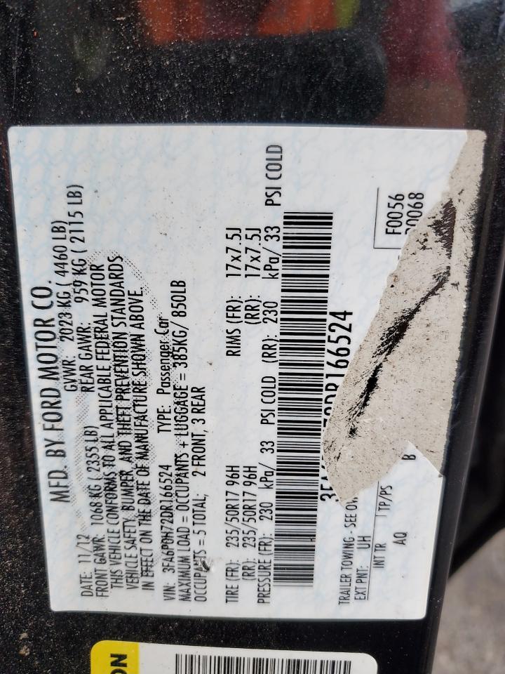 2013 Ford Fusion Se VIN: 3FA6P0H72DR166524 Lot: 85314075