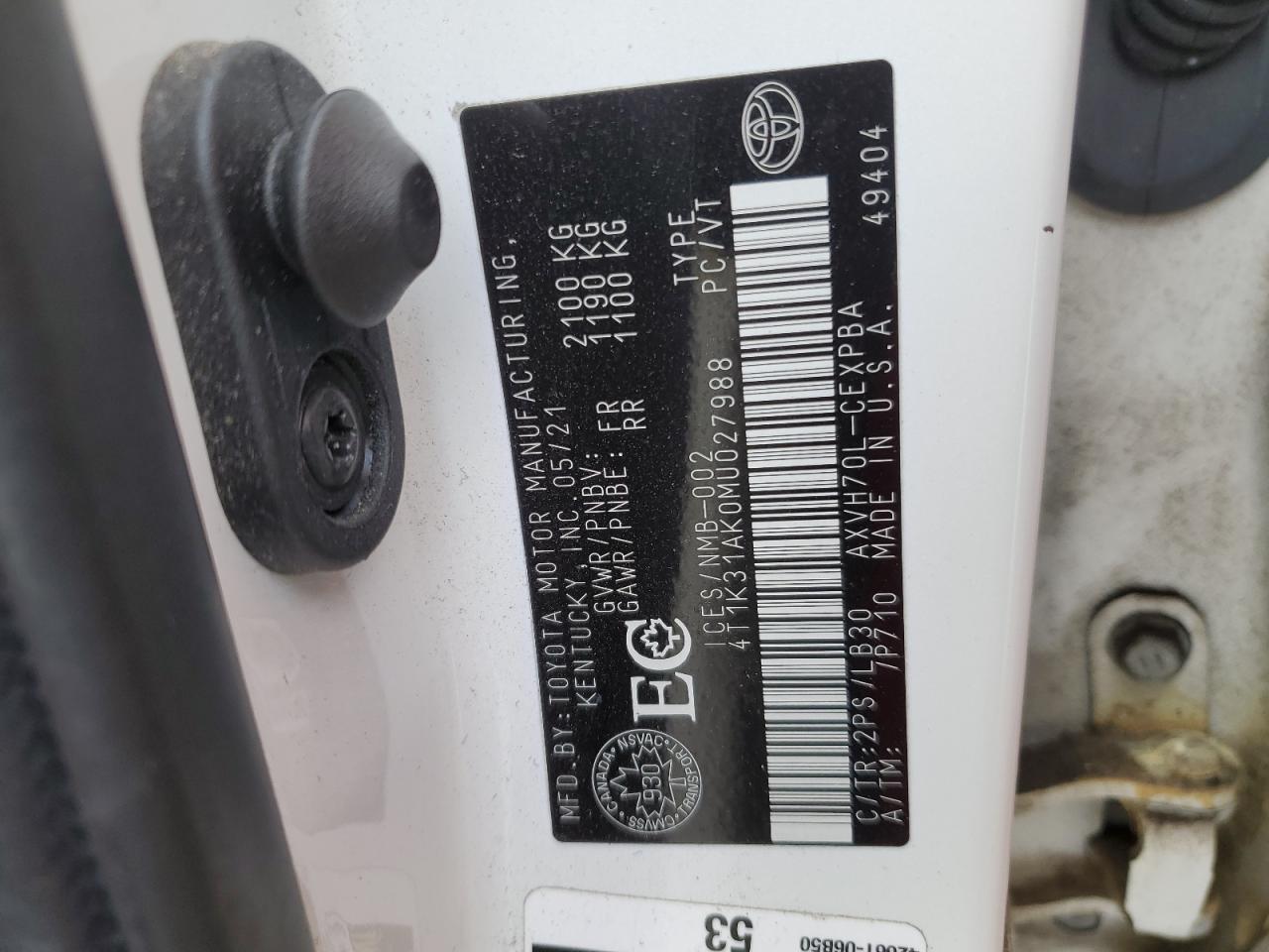 2021 Toyota Camry Xse VIN: 4T1K31AK0MU027988 Lot: 90545355