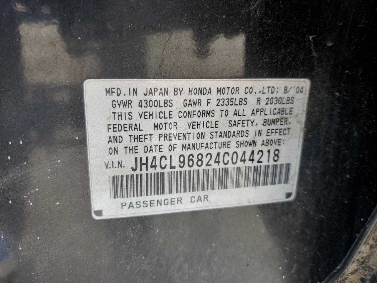 2004 Acura Tsx VIN: JH4CL96824C044218 Lot: 90406205