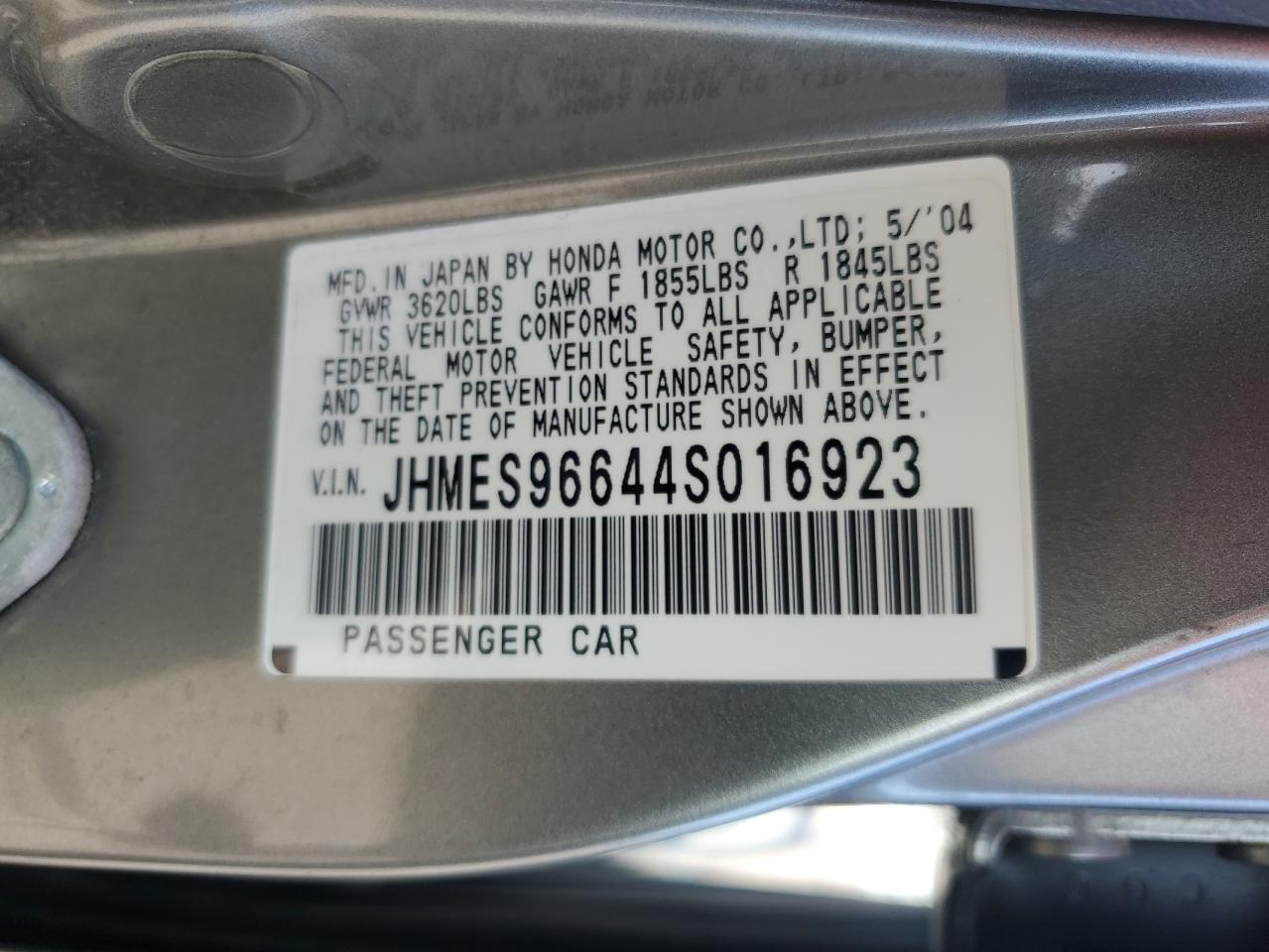 2004 Honda Civic Hybrid VIN: JHMES96644S016923 Lot: 85715255