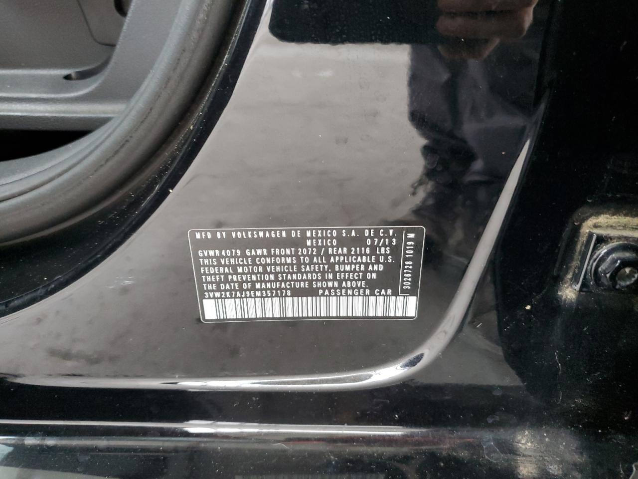 2014 Volkswagen Jetta Base VIN: 3VW2K7AJ9EM357178 Lot: 85642435