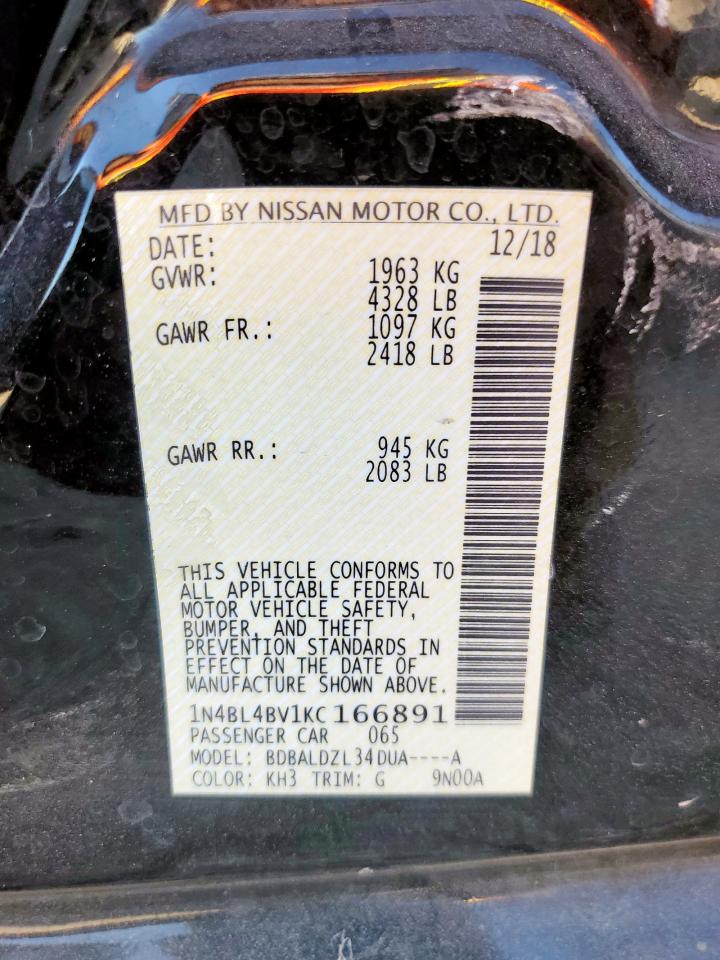 2019 Nissan Altima S VIN: 1N4BL4BV1KC166891 Lot: 86503575