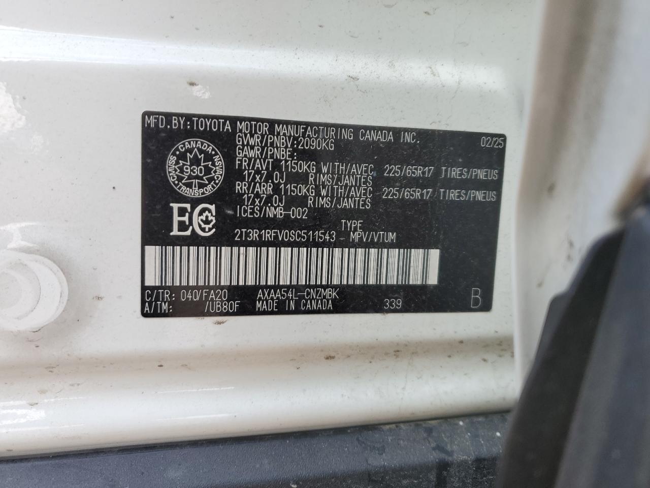 2025 Toyota Rav4 Xle VIN: 2T3R1RFV0SC511543 Lot: 85365335