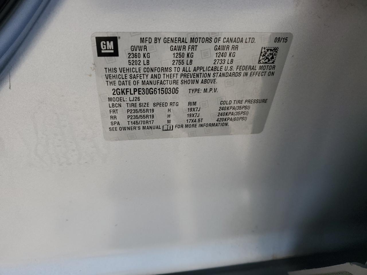 2016 GMC Terrain Slt VIN: 2GKFLPE30G6150306 Lot: 86143465