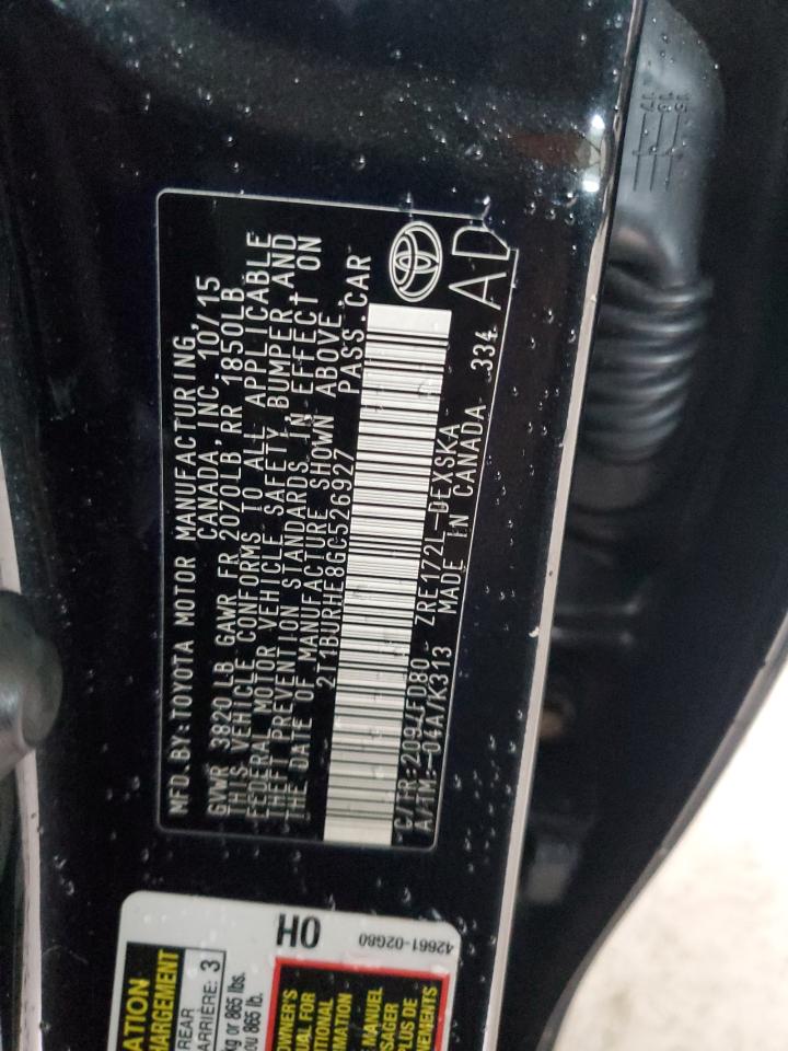 2016 Toyota Corolla L VIN: 2T1BURHE8GC526927 Lot: 85852785