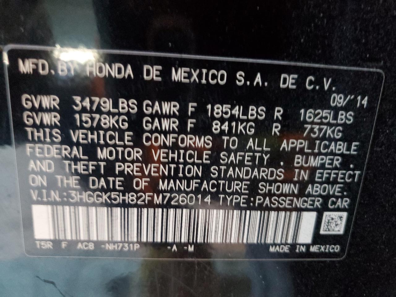 2015 Honda Fit Ex VIN: 3HGGK5H82FM726014 Lot: 82609295