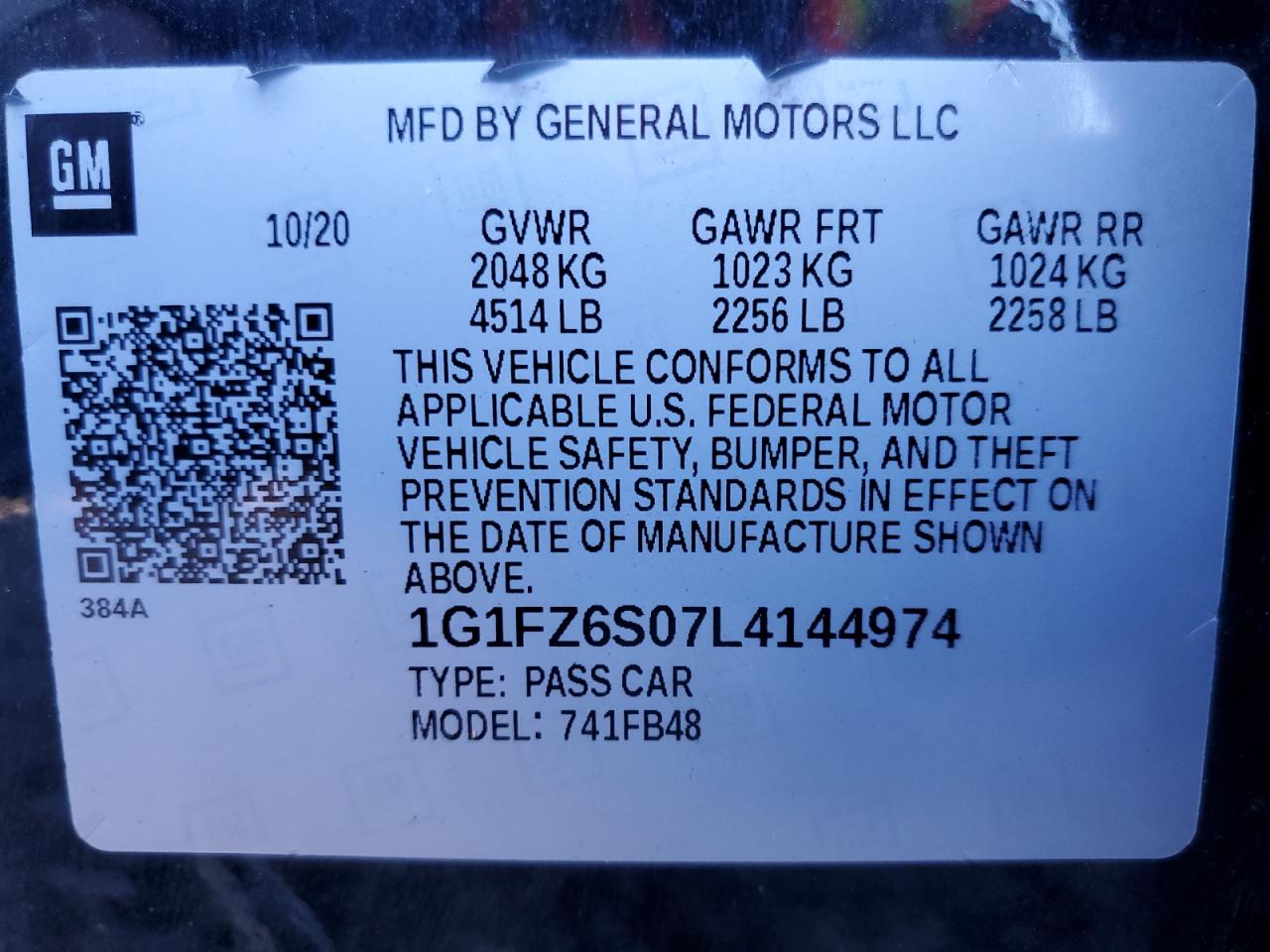 2020 Chevrolet Bolt Ev Premier VIN: 1G1FZ6S07L4144974 Lot: 80044075