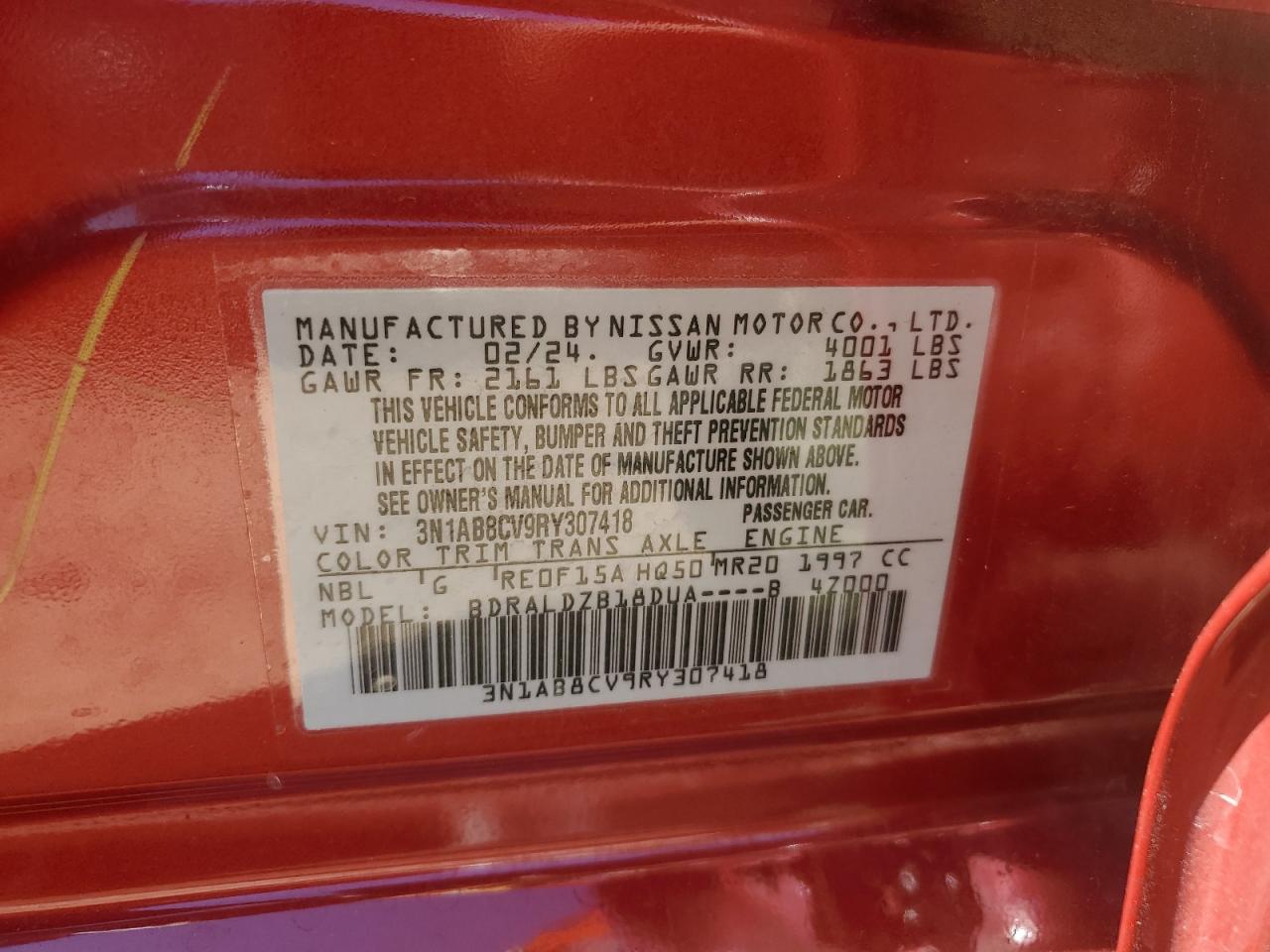 2024 Nissan Sentra Sv VIN: 3N1AB8CV9RY307418 Lot: 86117425