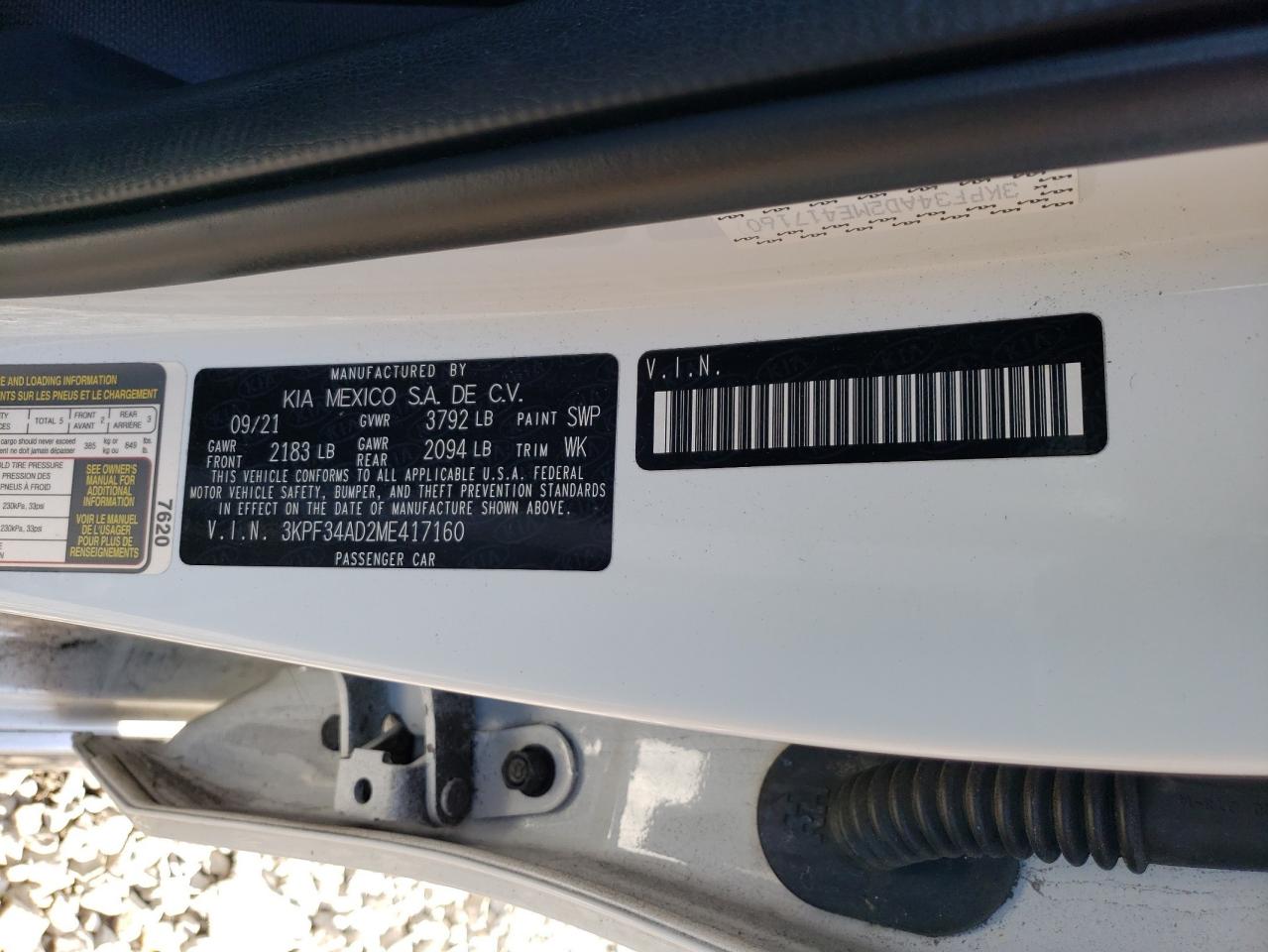 2021 Kia Forte Gt Line VIN: 3KPF34AD2ME417160 Lot: 86769255