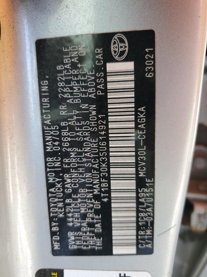 2005 Toyota Camry Le VIN: 4T1BF30K35U614921 Lot: 82188865