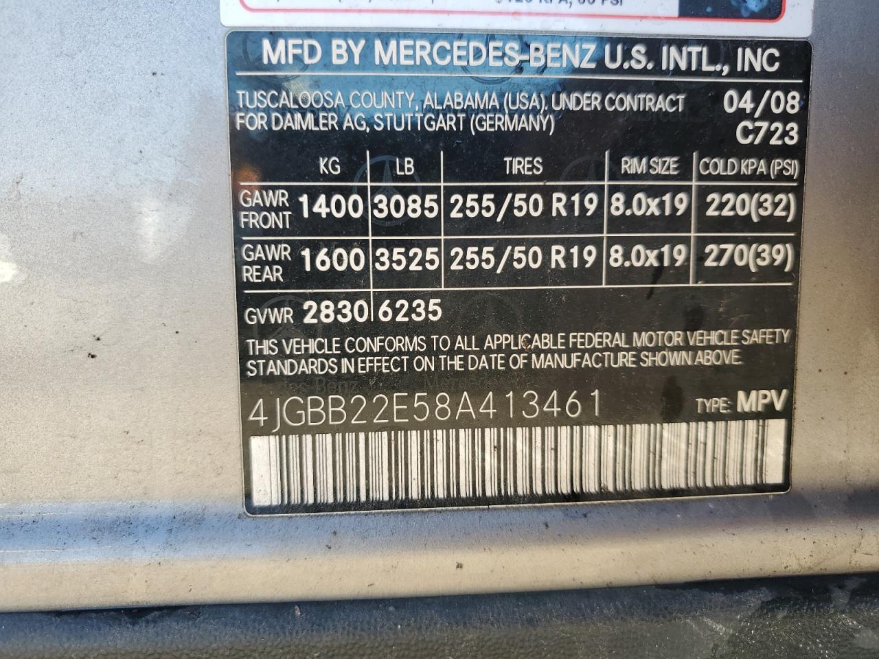 2008 Mercedes-Benz Ml 320 Cdi VIN: 4JGBB22E58A413461 Lot: 85351265