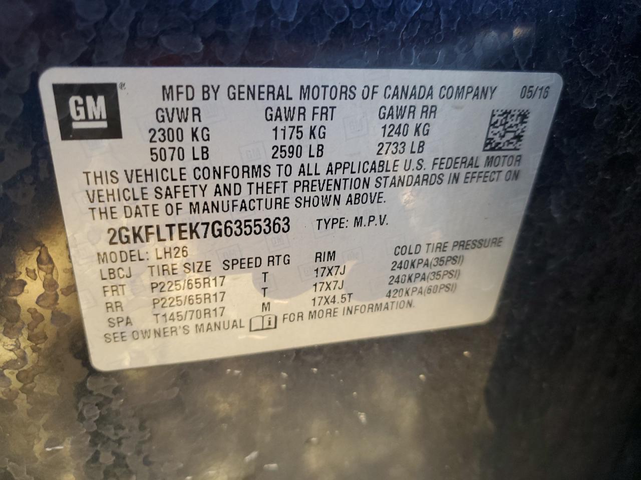 2016 GMC Terrain Sle VIN: 2GKFLTEK7G6355363 Lot: 82211395