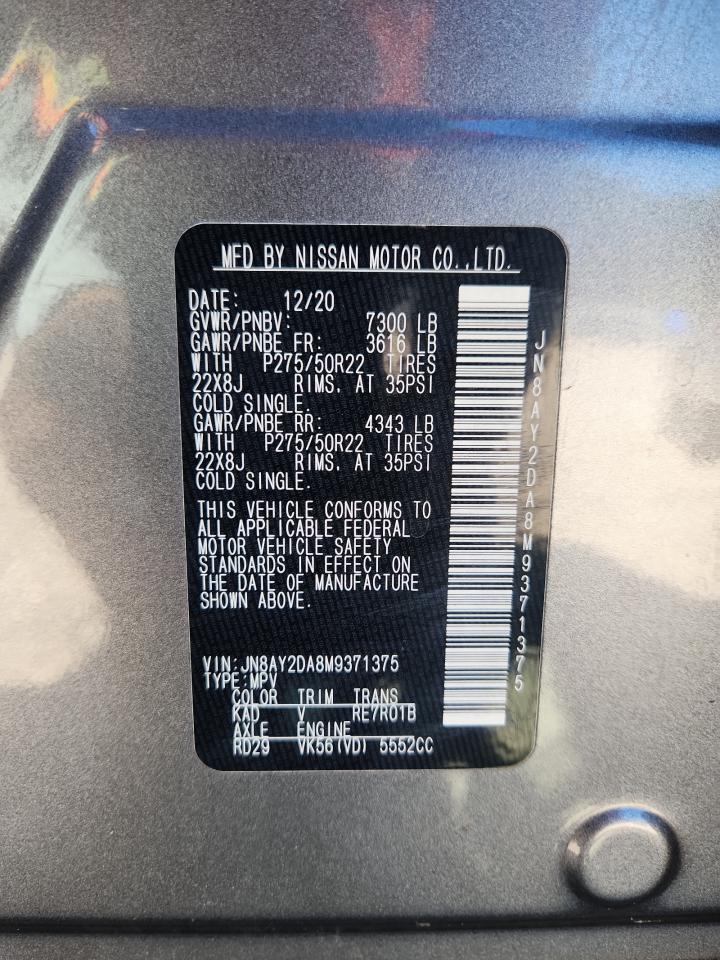 2021 Nissan Armada Platinum VIN: JN8AY2DA8M9371375 Lot: 82410465