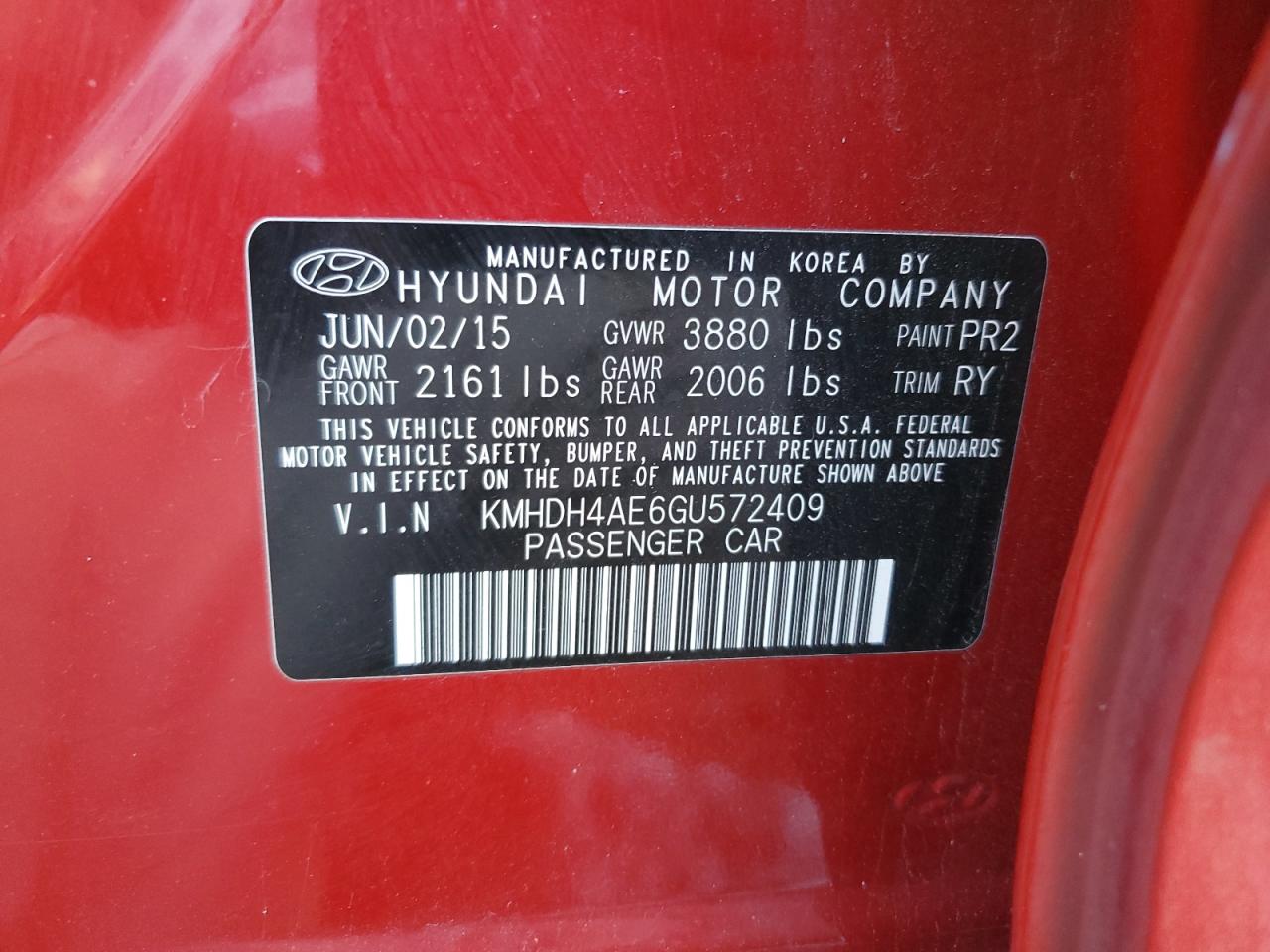 2016 Hyundai Elantra Se VIN: KMHDH4AE6GU572409 Lot: 85511645