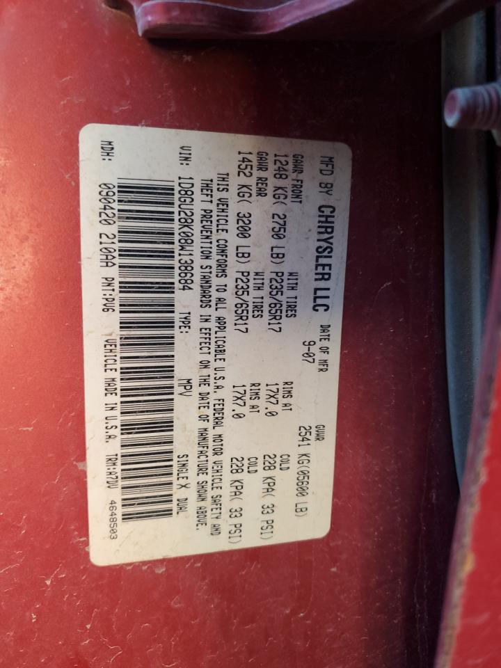 2008 Dodge Nitro Sxt VIN: 1D8GU28K08W138684 Lot: 90624155