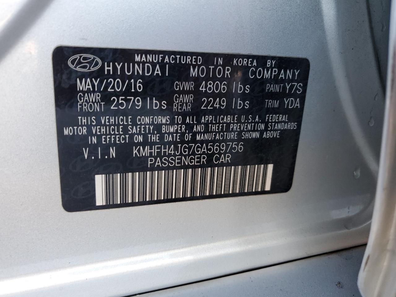 2016 Hyundai Azera Limited VIN: KMHFH4JG7GA569756 Lot: 82508805