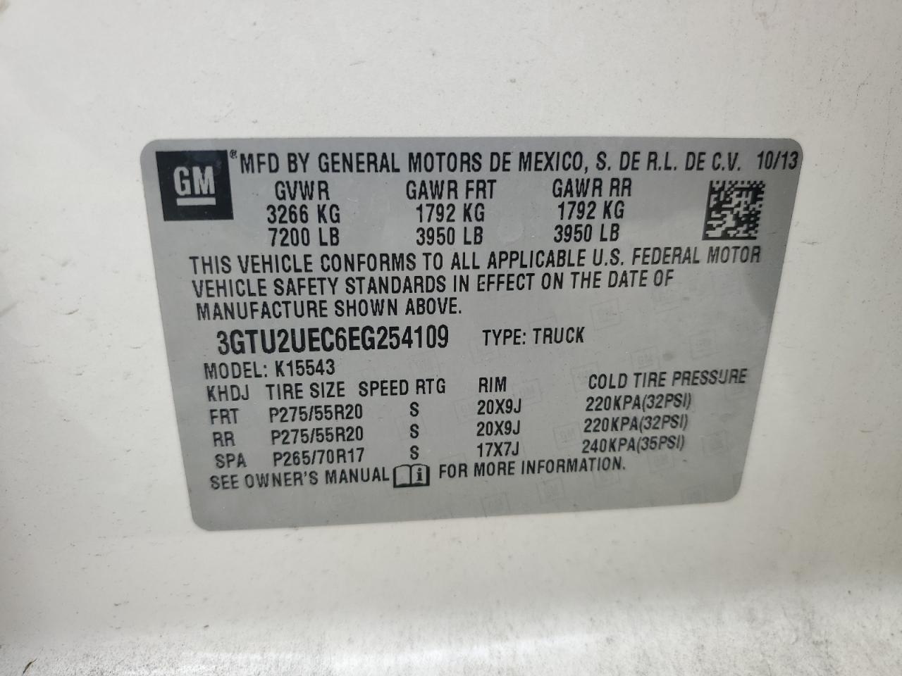 2014 GMC Sierra K1500 Sle VIN: 3GTU2UEC6EG254109 Lot: 84747115