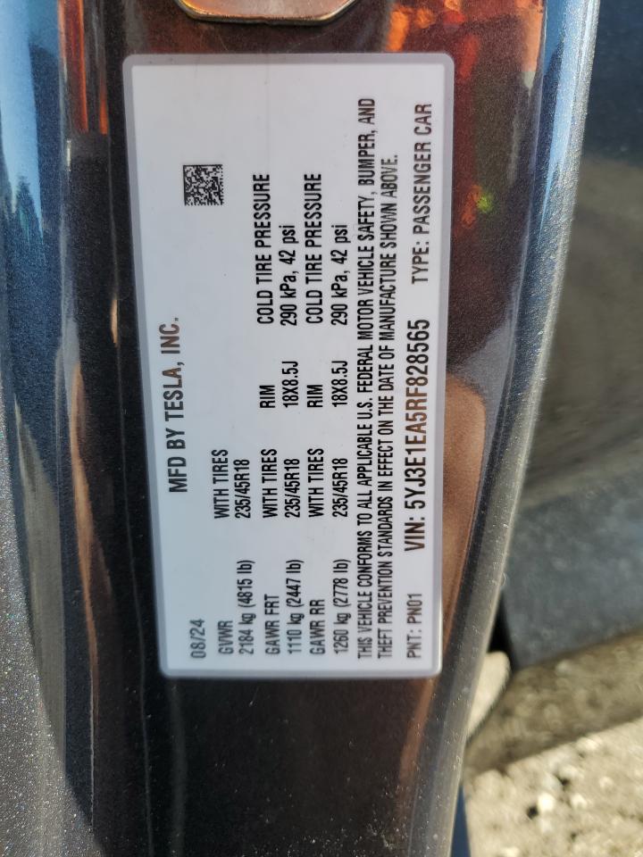 2024 Tesla Model 3 VIN: 5YJ3E1EA5RF828565 Lot: 82564905