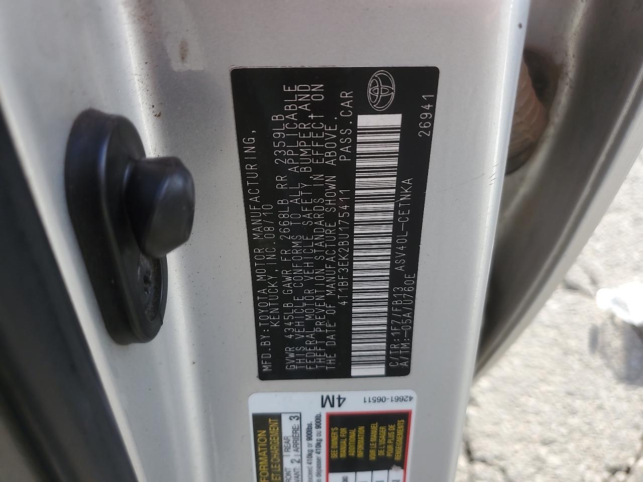 2011 Toyota Camry Base VIN: 4T1BF3EK2BU175411 Lot: 80732665