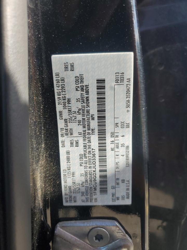 2018 Ford Escape Se VIN: 1FMCU9GDXJUD33617 Lot: 85871695