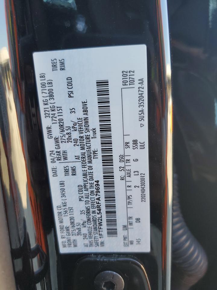 2024 Ford F150 Stx VIN: 1FTFW2L54RFA79694 Lot: 87466905