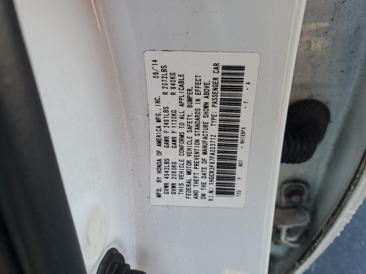 2015 Honda Accord Exl VIN: 1HGCR3F87FA003712 Lot: 86484235