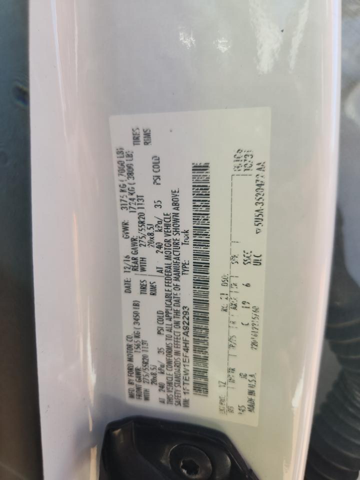 2017 Ford F150 Supercrew VIN: 1FTEW1EF4HFA92293 Lot: 85879885