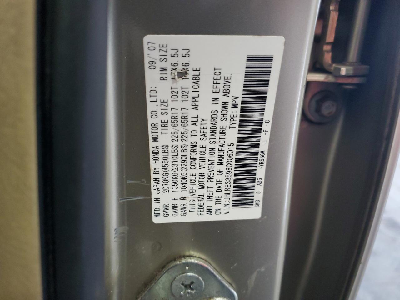 2008 Honda Cr-V Ex VIN: JHLRE38598C006015 Lot: 81269425