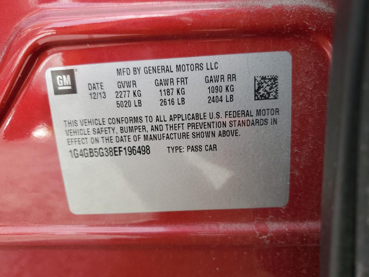 2014 Buick Lacrosse VIN: 1G4GB5G38EF196498 Lot: 91189735