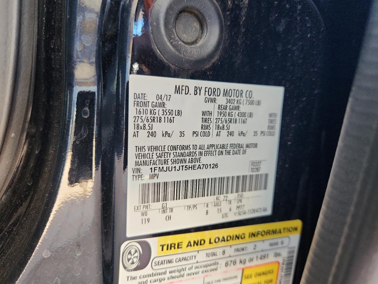 2017 Ford Expedition Xlt VIN: 1FMJU1JT5HEA70126 Lot: 90059155