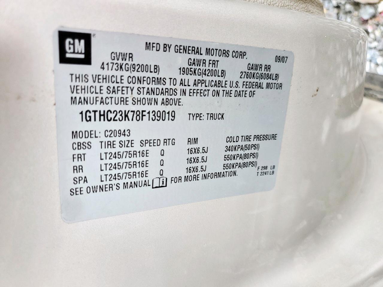 2008 GMC Sierra C2500 Heavy Duty VIN: 1GTHC23K78F139019 Lot: 86526915