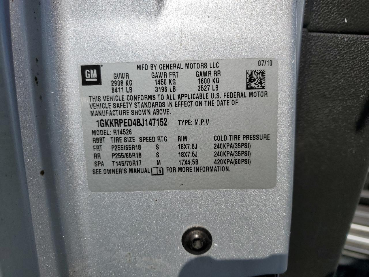 2011 GMC Acadia Sle VIN: 1GKKRPED4BJ147152 Lot: 90345765