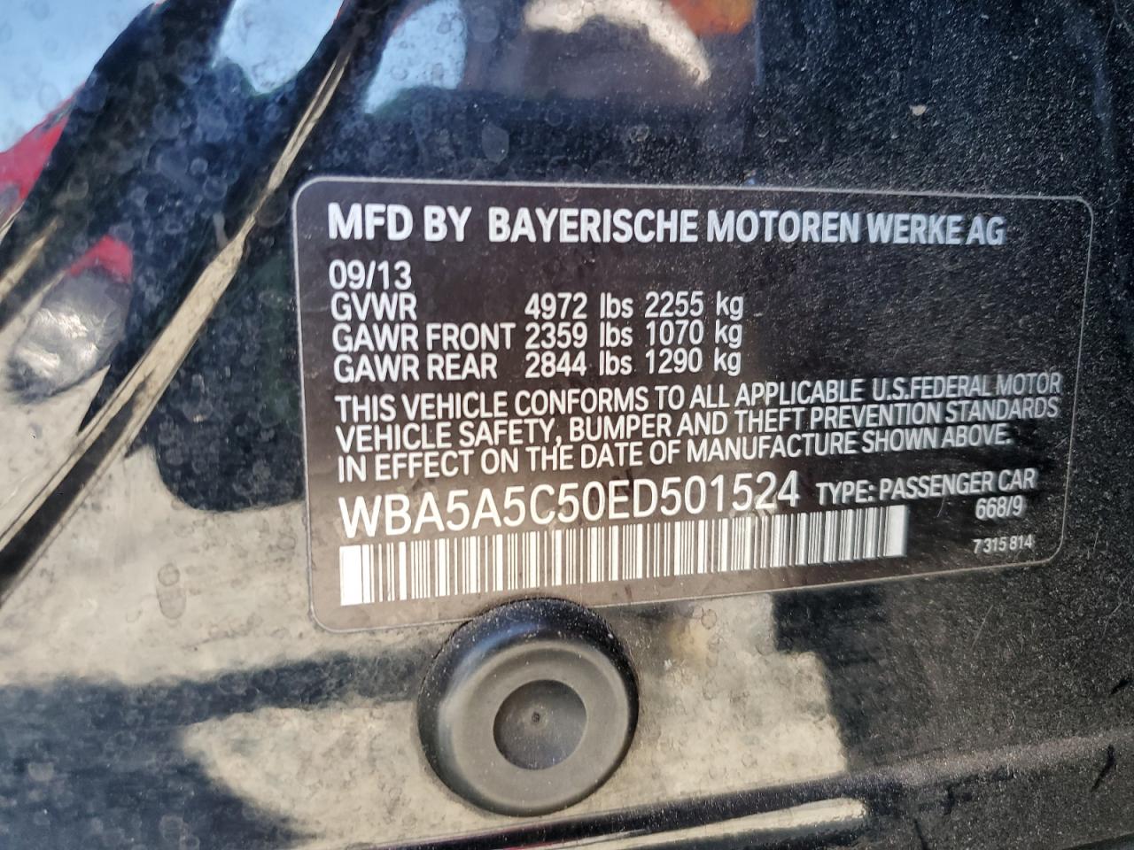 2014 BMW 528 I VIN: WBA5A5C50ED501524 Lot: 85408625