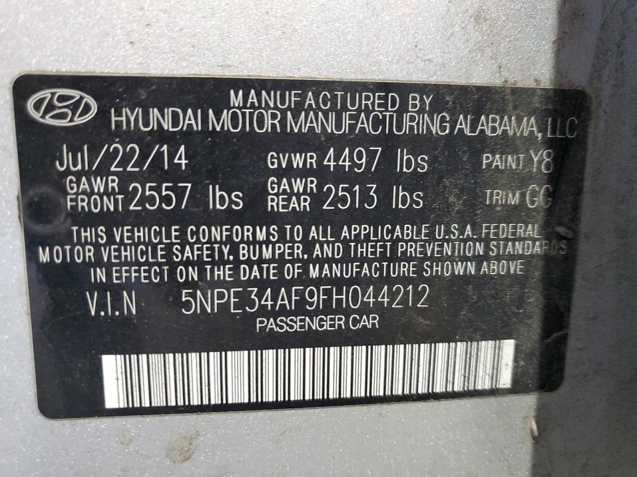 2015 Hyundai Sonata Sport VIN: 5NPE34AF9FH044212 Lot: 84812205