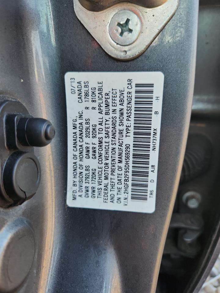 2013 Honda Civic Exl VIN: 2HGFB2F95DH569290 Lot: 85509165