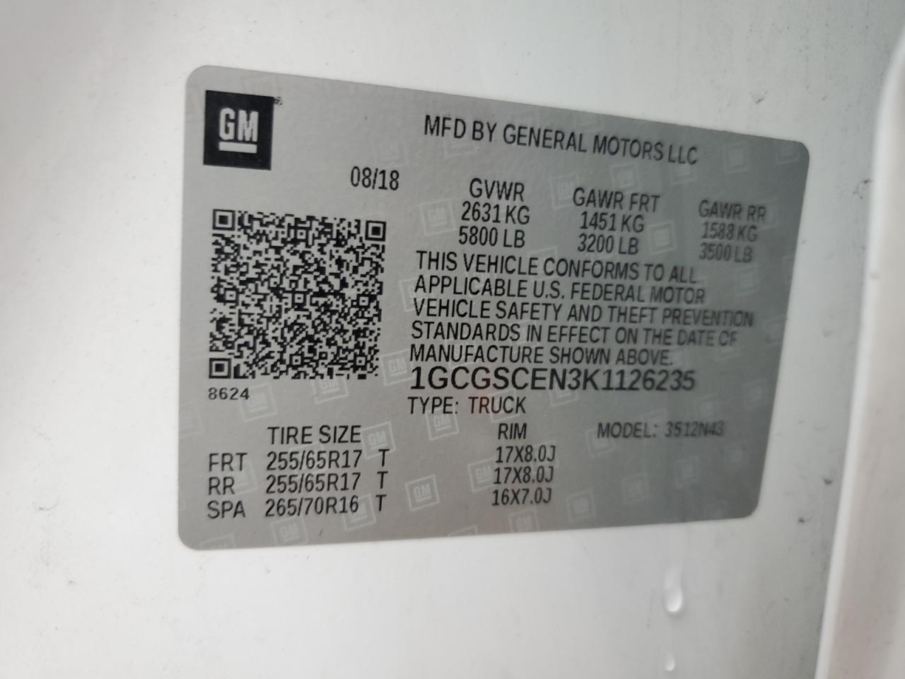 2019 Chevrolet Colorado Lt VIN: 1GCGSCEN3K1126235 Lot: 85309245