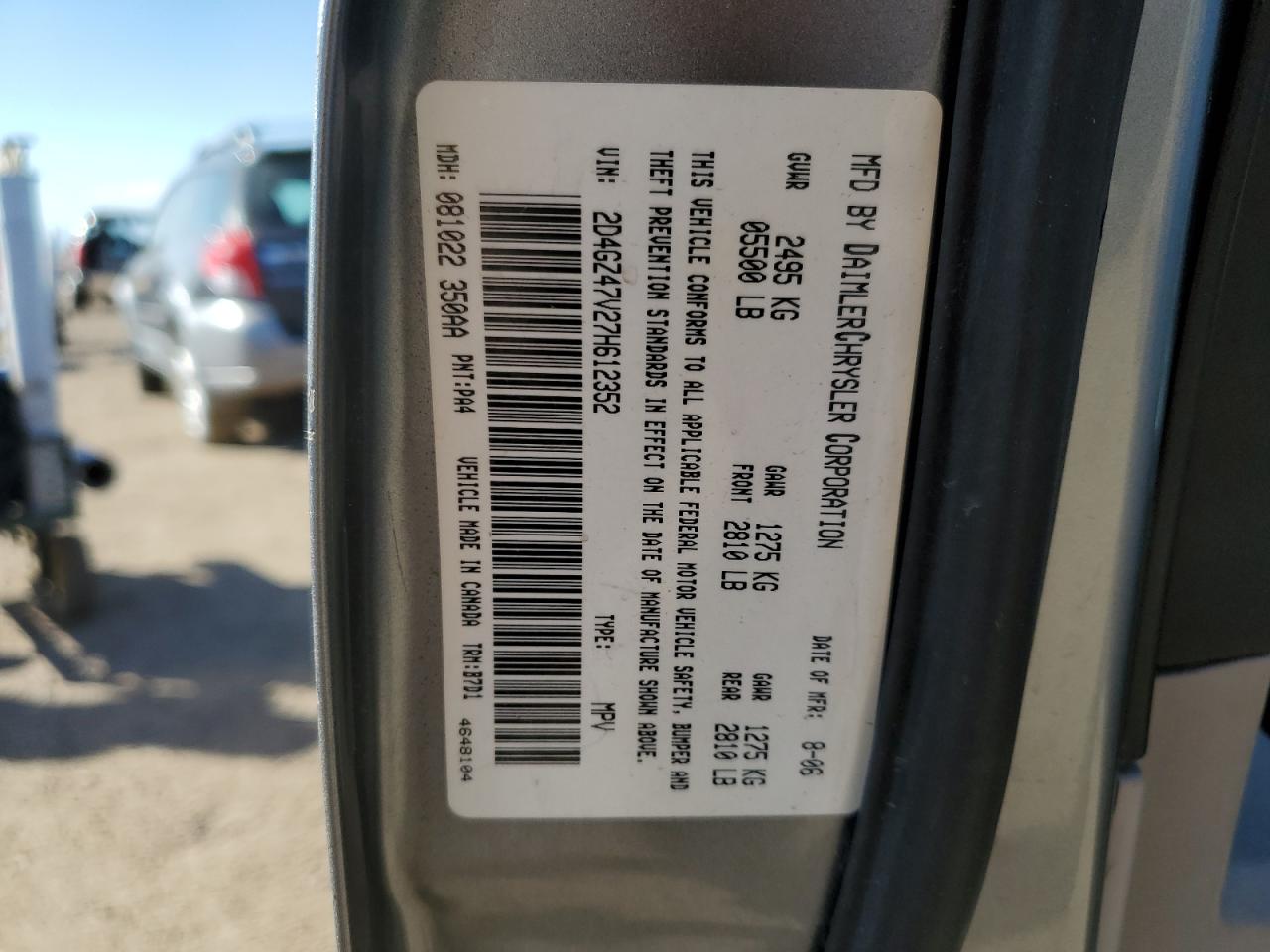 2007 Dodge Magnum Sxt VIN: 2D4GZ47V27H612352 Lot: 82212665