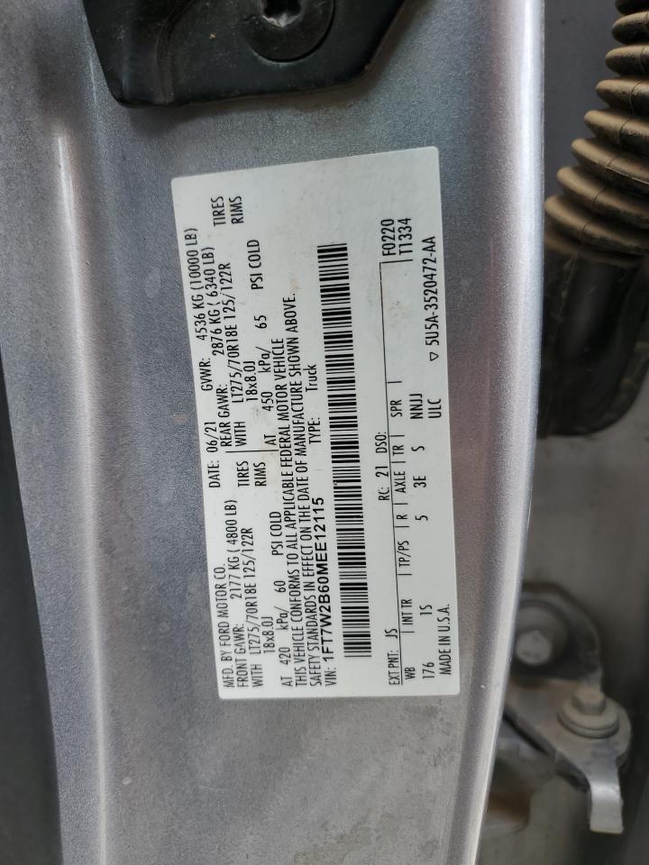 2021 Ford F250 Super Duty VIN: 1FT7W2B60MEE12115 Lot: 85847545