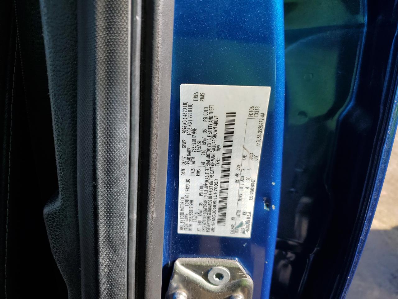 2017 Ford Escape Se VIN: 1FMCU0GD9HUE70053 Lot: 82627165