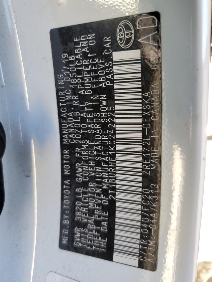 2019 Toyota Corolla L VIN: 2T1BURHE1KC242225 Lot: 90091455