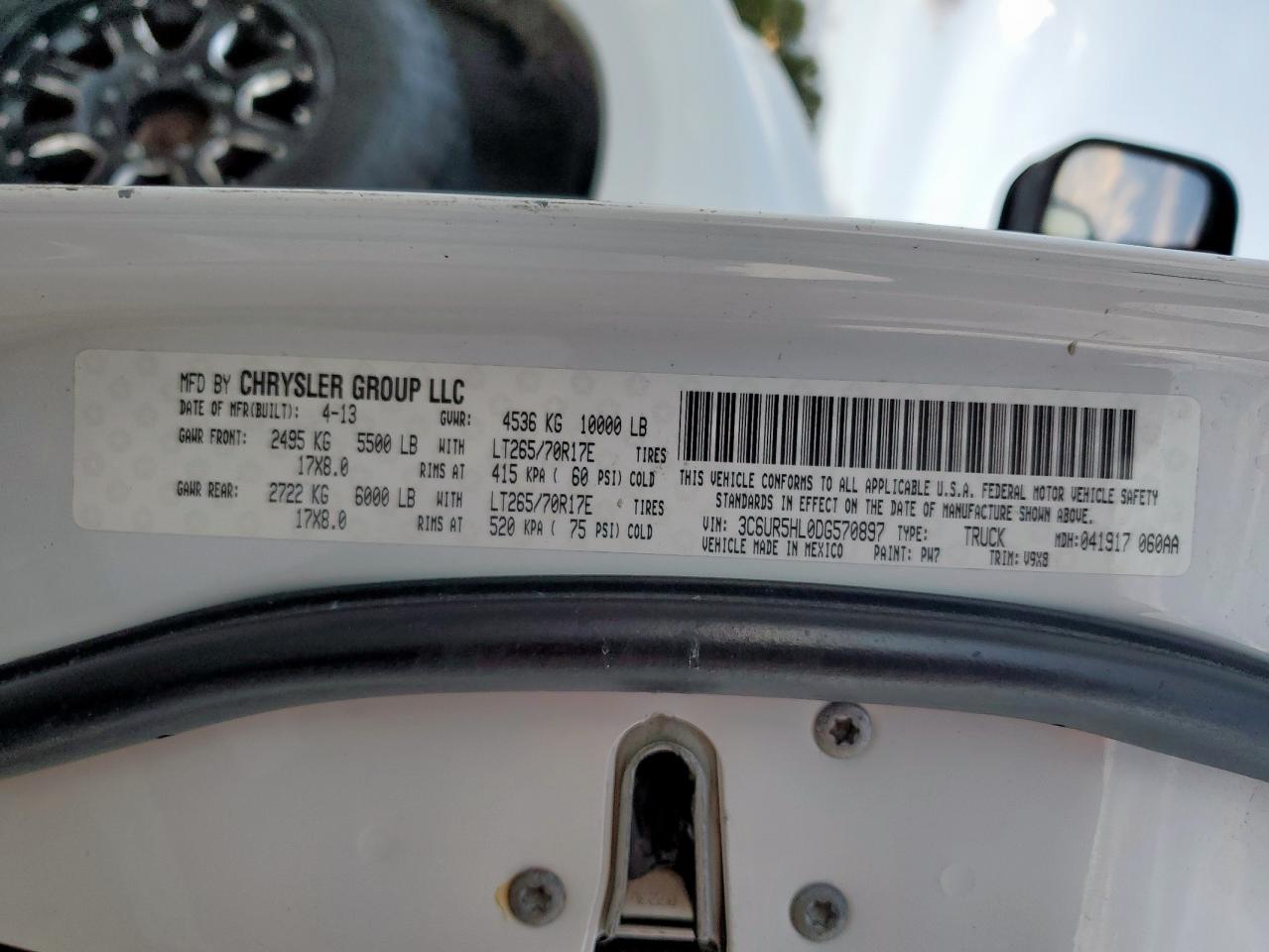 2013 Ram 2500 St VIN: 3C6UR5HL0DG570897 Lot: 85524295