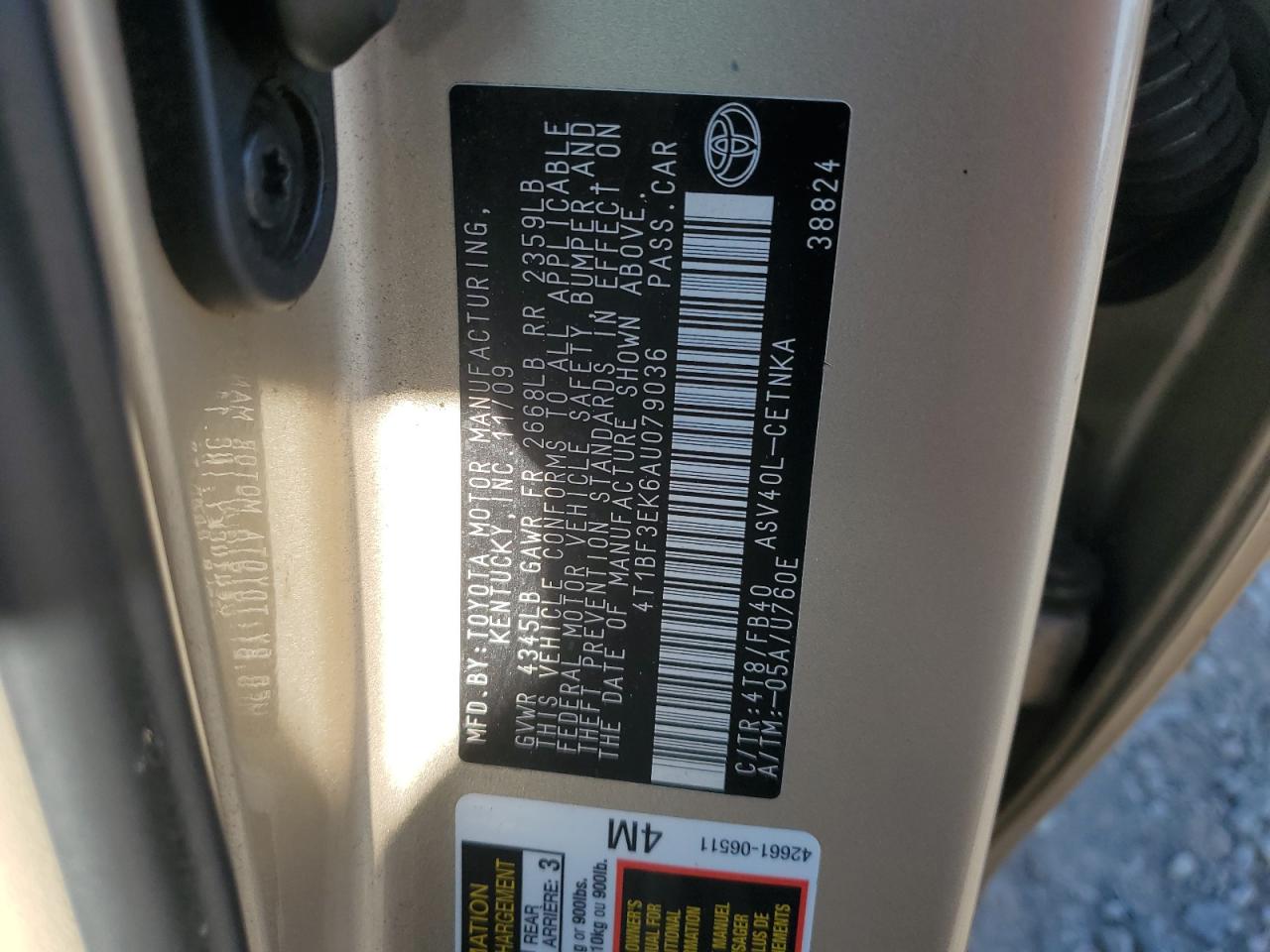 2010 Toyota Camry Base VIN: 4T1BF3EK6AU079036 Lot: 84793275