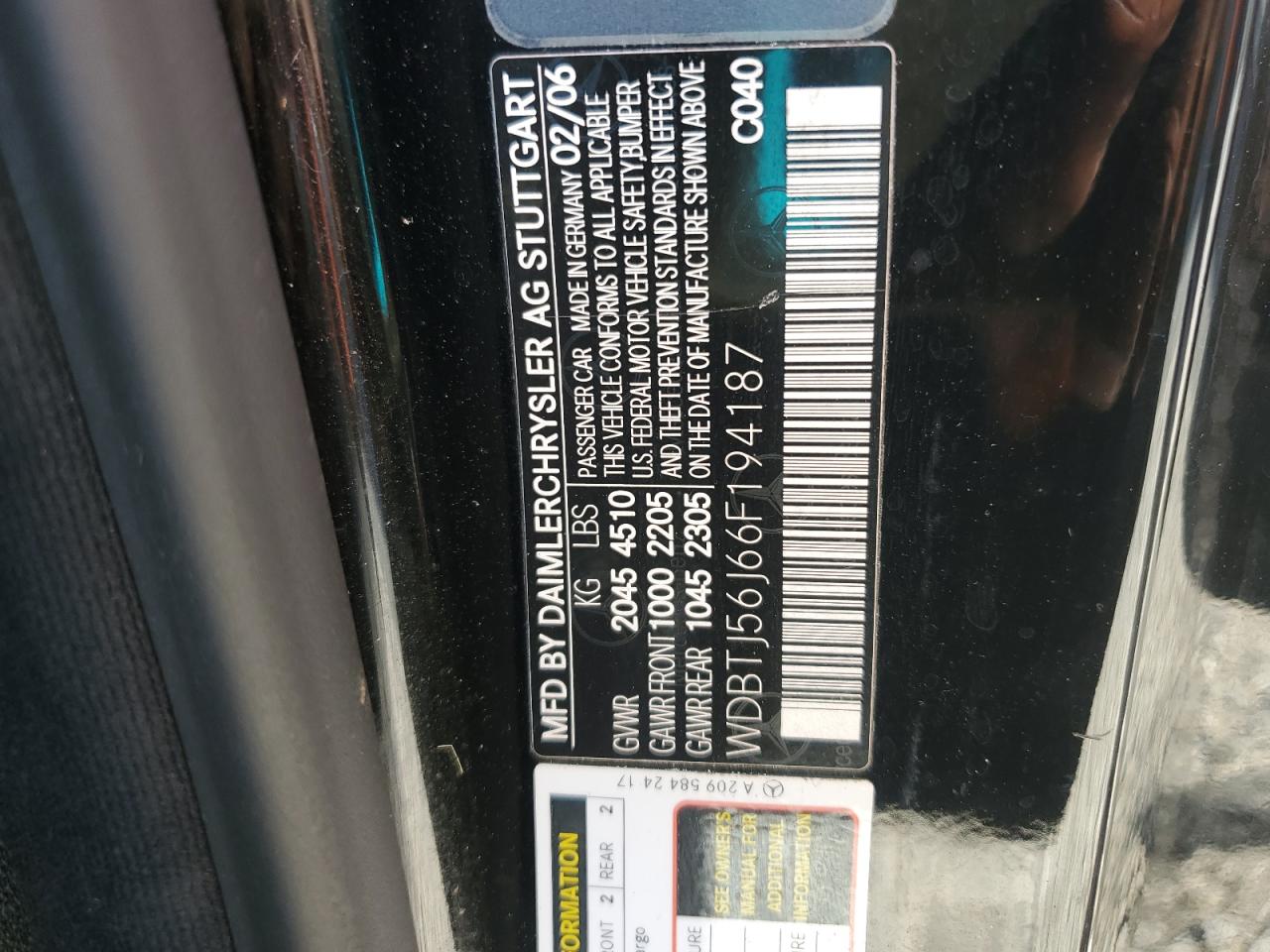 2006 Mercedes-Benz Clk 350 VIN: WDBTJ56J66F194187 Lot: 85145235