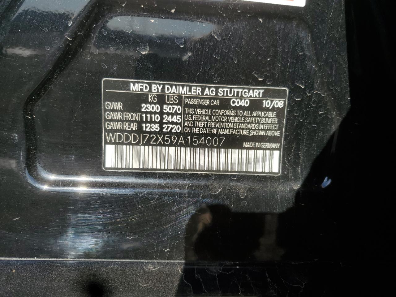 2009 Mercedes-Benz Cls 550 VIN: WDDDJ72X59A154007 Lot: 86998835