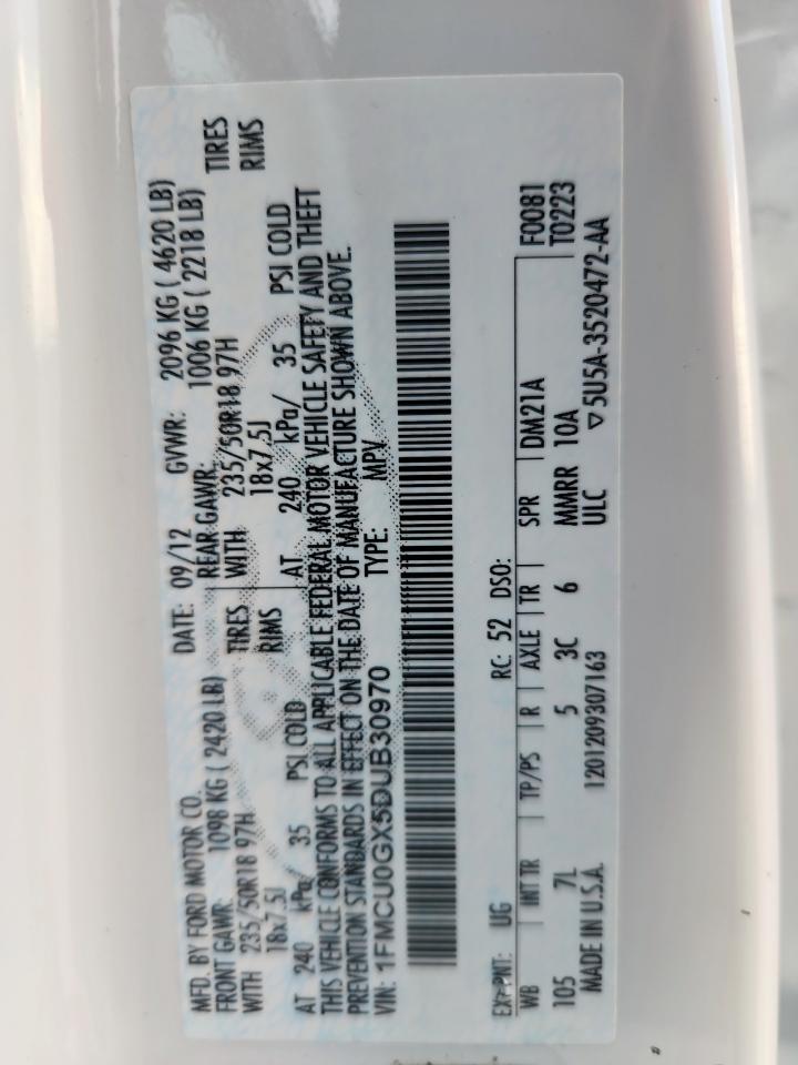 2013 Ford Escape Se VIN: 1FMCU0GX5DUB30970 Lot: 89909655