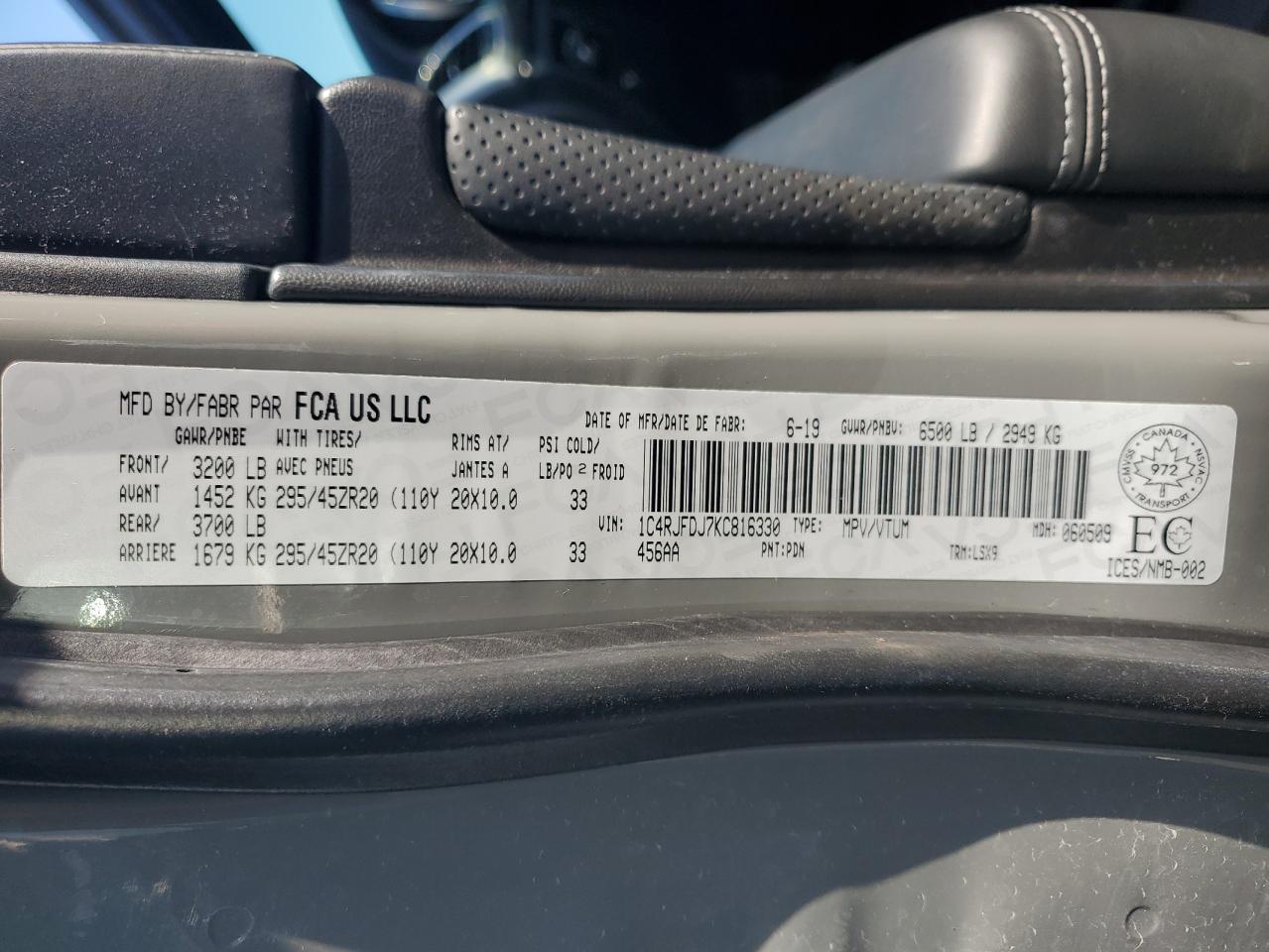 2019 Jeep Grand Cherokee Srt-8 VIN: 1C4RJFDJ7KC816330 Lot: 70982655