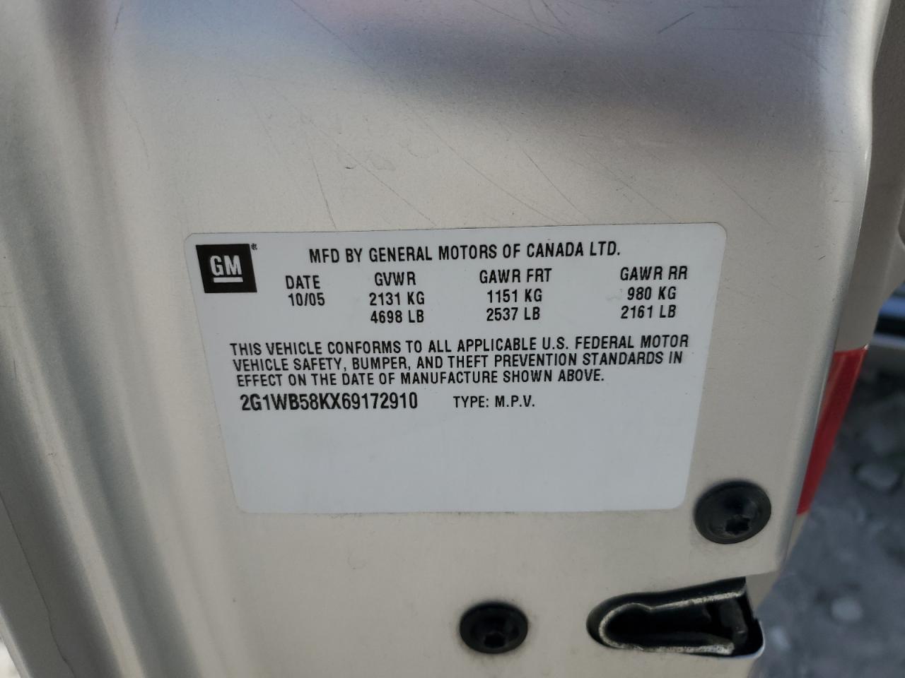 2006 Chevrolet Impala Ls VIN: 2G1WB58KX69172910 Lot: 81999745