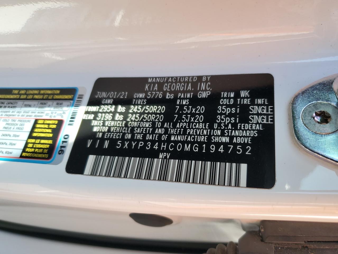 2021 Kia Telluride Ex VIN: 5XYP34HC0MG194752 Lot: 84774005